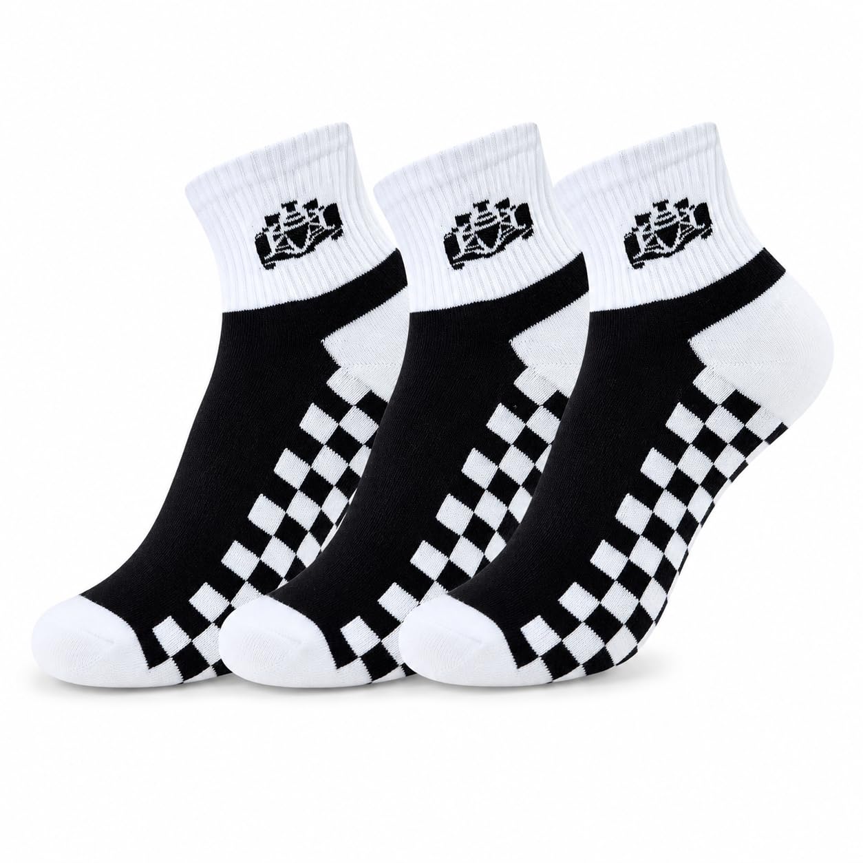 plusox Unisex Streetwear Crew Socks for Men & Women | Checkerboard Knitted Design | Premium Cotton Breathable Socks | Casual Sneaker Socks for Daily Wear | Pack of 3-picture-33