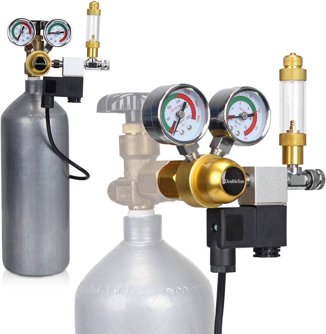 Aquarium CO2 Regulator Big Dual Gauge Display with Bubble Counter and Check Valve and Updated 110V Solenoid Fits Standard US Tanks Product Name