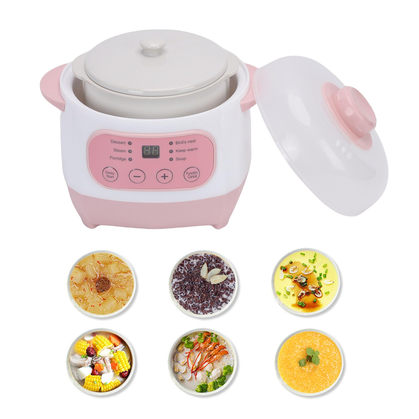 CHICIRIS Pentola per Stufato Elettrica Fornello Multifunzione in Ceramica 1L Ideale per Piccole Famiglie Deliziose Zuppe Porridge Riso Pasti Nutrienti (Spina europea 220V)