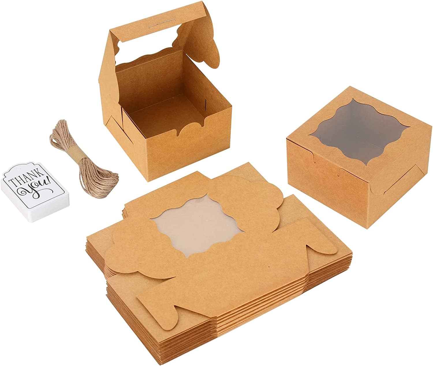 KPOSIYA 120 scatole da forno marroni con finestra singole per cupcake, 10 x 10 x 6 cm, scatole regalo in carta kraft marrone, per dolci, biscotti, torte, ciambelle, macaron
