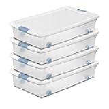 Sterilite 4-Pack Latching Box, Under Bed Storage Bins with Lids, Clear Plastic, 56 Quart - Heavy-Duty Organizing Containers for Closet, Bathroom, and Office