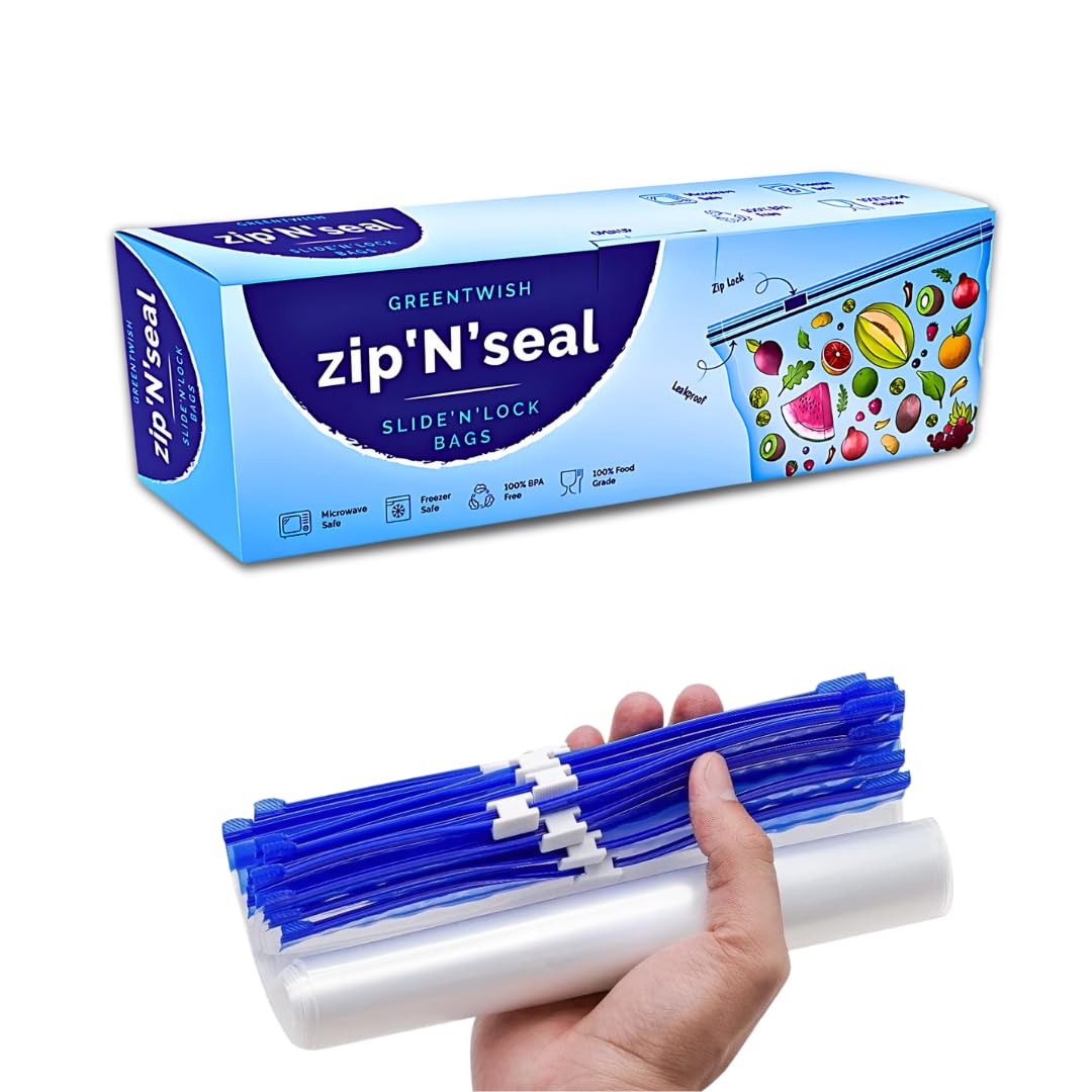 GREENTWISH Zip N Seal Slider Zip Lock Bags, Food Vegetable Fridge Storage Bags, Freezer/Microwave Safe, BPA Free Reusable LDPE Transparent Bags | Size: 8 x 8 Inch (Small) | Pack of 15 Bags (B0D5M9QGXM) Amazon Price History, Amazon Price Tracker