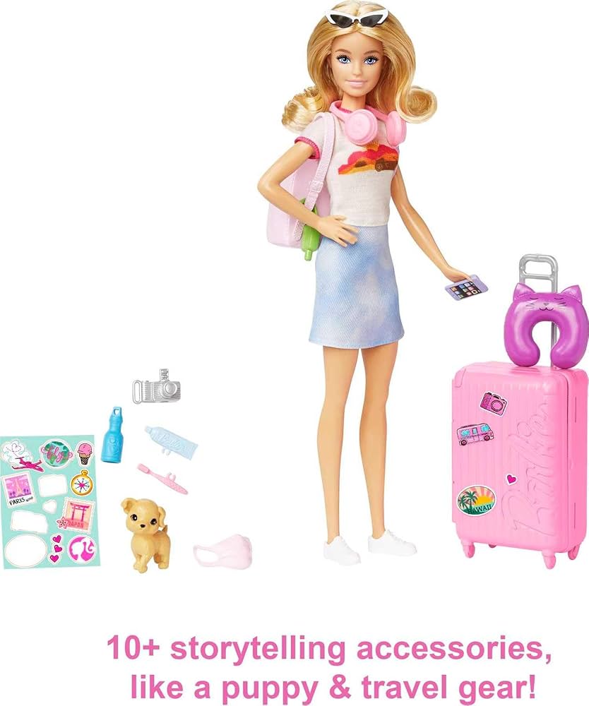 Barbie TRAVEL と衣装セット Barbie Doll & Accessories, Travel Set with Puppy and 10+ Pieces