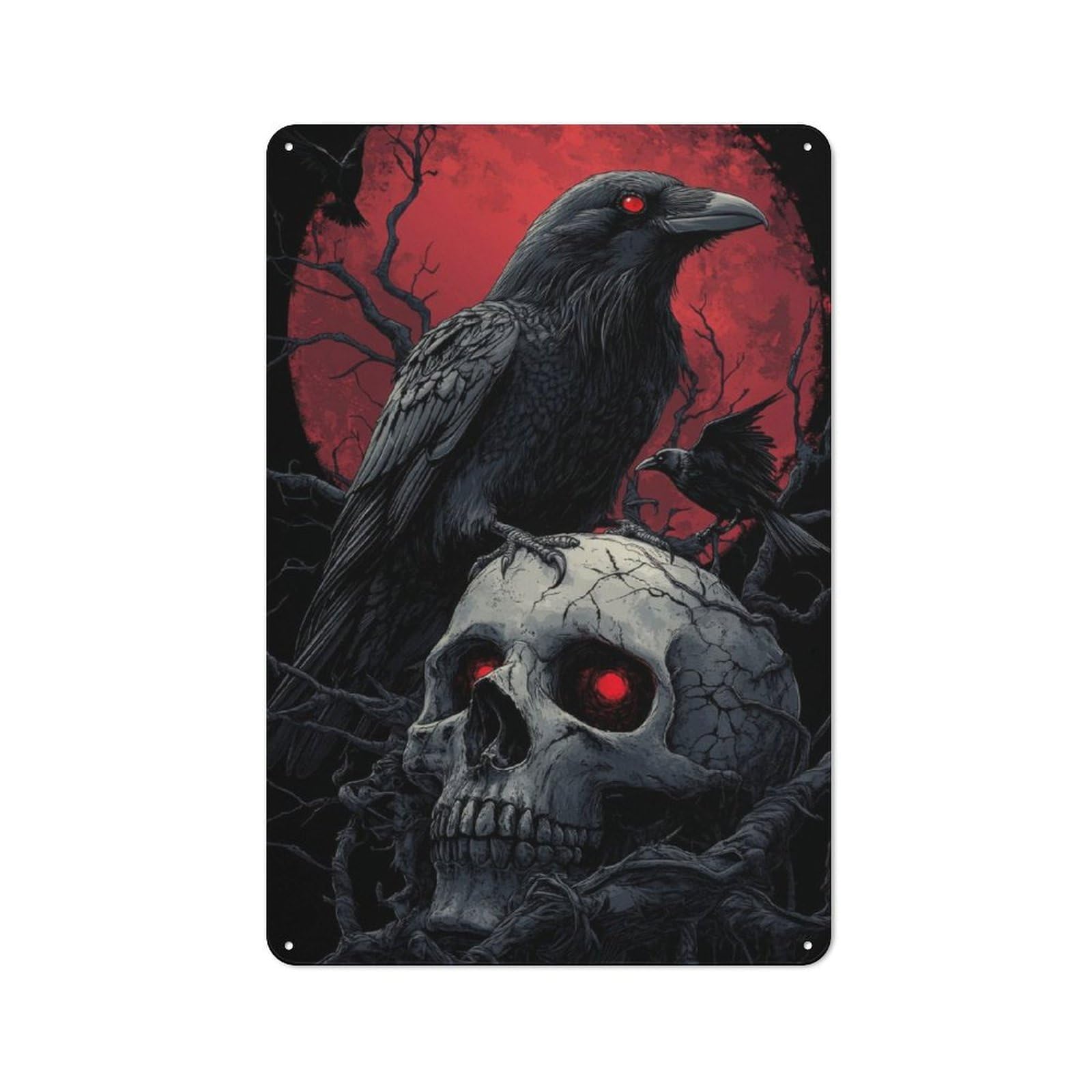 Junmoney Raven Rustic Tin Wall Plaque 30X20cm For Home Office Or Studio, For Garage, Workshop And Man Cave Decoration
