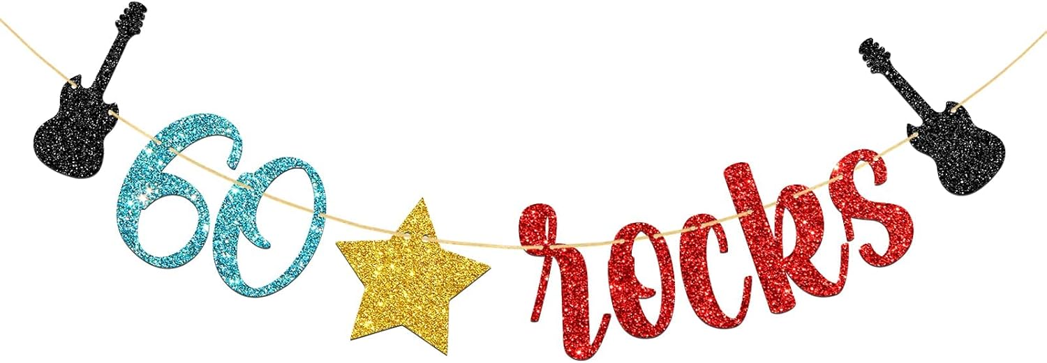 WeBenison 60 Rocks Birthday Banner Rock and Roll Music Theme 60th ...