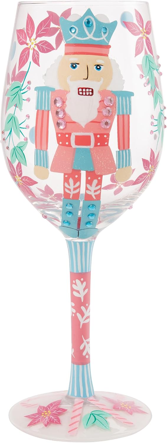 Enesco Lolita Designs Christmas Nutcracker Delight Hand-Painted Artisan Wine Glass, 15 Ounce, Multicolor