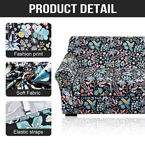 Jian Ya Na 4 Piece Stretch Sofa Slipcover For 3 Cushion Couch, Floral Printed Couch Cover With Individual Cushion Covers, Elastic Soft Sofa Cover Furniture Protector For Living Room (Large, Flower-C) #TOP2