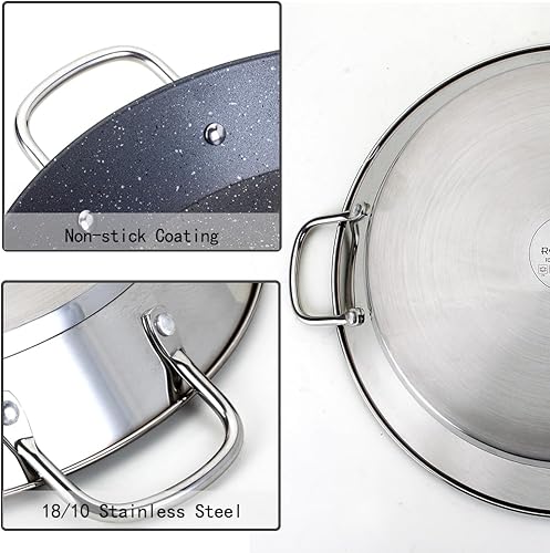 Miniatura 4 de Paella Pan, 14 Inch Stainless Steel Paella Pan, Non-stick Coating, Seafood and Meat for 6 Servings, Cooking Pan Suitable for All Cooktops Including