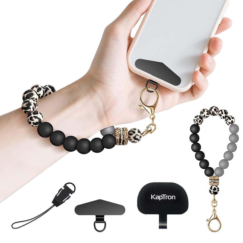 Kaptron Silicone Beaded Phone Wrist Strap, Cellphone Charm Bracelet Lanyard for Women, Hands-Free, Cellphone Chain Wristlet with Tether Tab & Quick Release Phone Strap