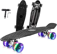 FINYQBET Skate Profissional Montado 22 Polegadas, Rodas LED Sem Bateria, Material de PP com Ferramenta T, Fácil Transporte (56 x 15,2 cm), Ideal para Iniciantes e Adultos, Até 90kg