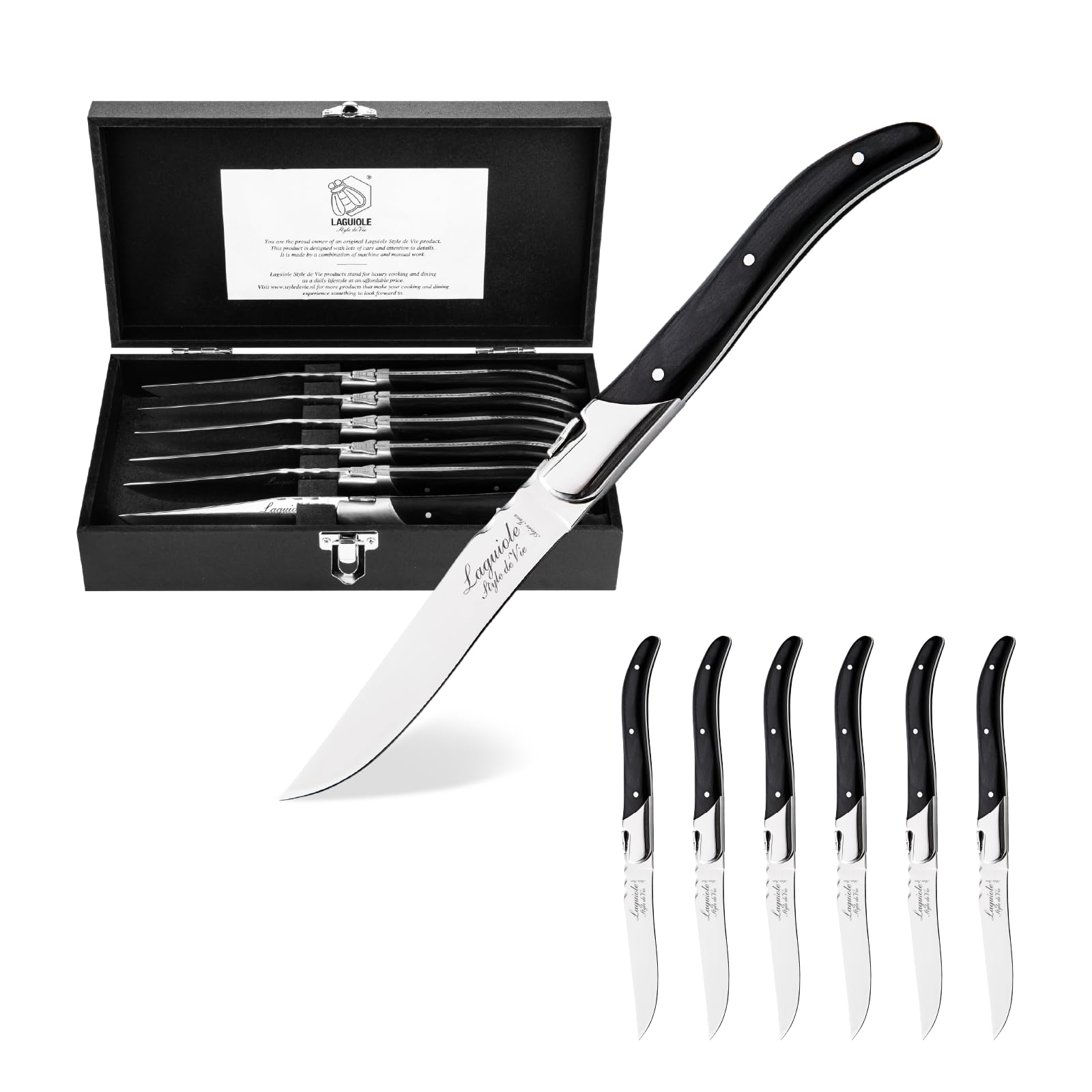 Laguiole Style de Vie Coltello da bistecca, Luxury Line, 6 pezzi, in Legno Pakka.