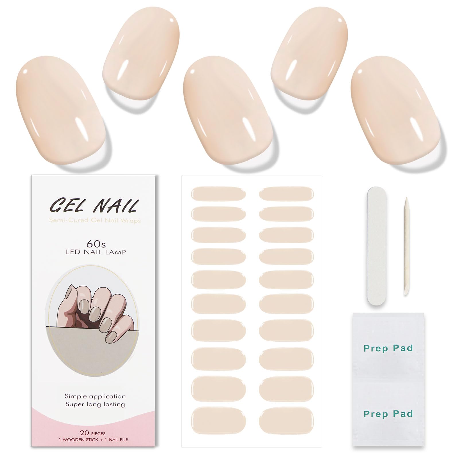 JMEOWIO Gel Nail Stickers Nude Semi Cured Gel Nail Strips Wraps UV/LED Nails Art Design Decoration Accessories - Image 2