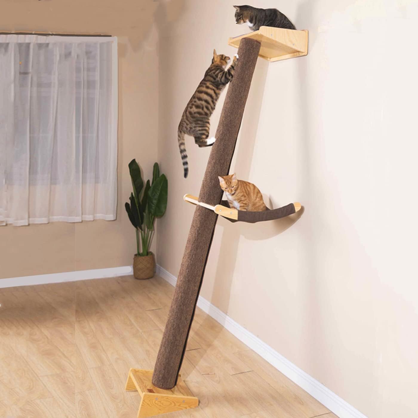 Modern 78.7“ Tall Leaning Wall Carpet Cat Tree Tower