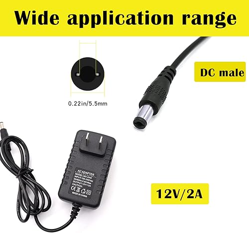 Miniatura 3 de 12V 2A 100V-240V AC a DC Adaptador de corriente 0.217x0.083 in Cable divisor de alimentación de 4 vías para CCTV/Cámara/DVR H-M-026