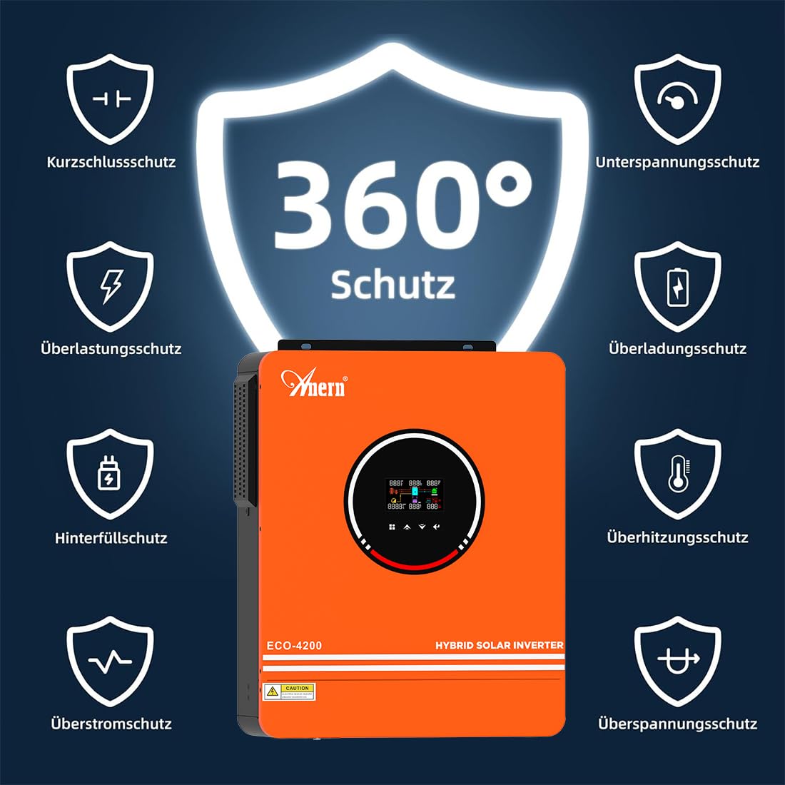 Anern 4200W Inversor Solar Hibrido 24VDC A 220-230VCA Sin Red Voltaje de Entrada PV Máx.500V Incorporada MPPT Controlador Solar 120A Funciona con Baterías de Plomo y Ácido de Litio de 24V