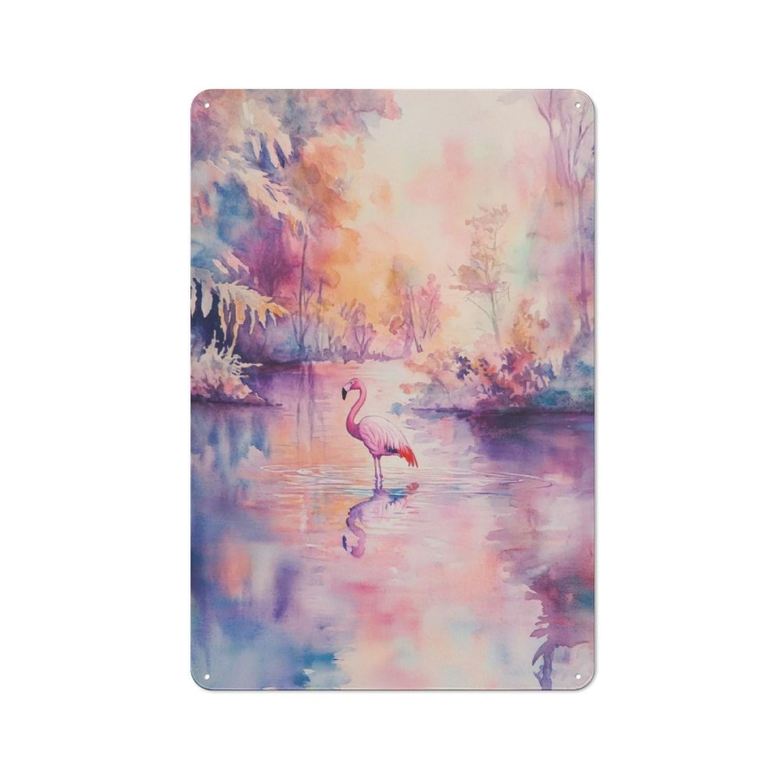 Junmoney Pink Flamingo In A Watery Landscape Metal Sign 30X20cm With For Hallway Wall, Retro Decor, Autumn Home Decor For Collectors Of Metal Signs