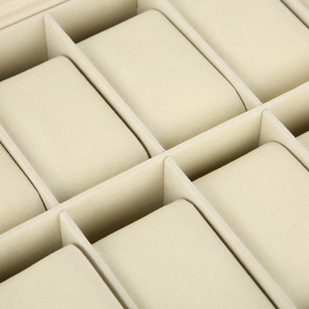 Organizzatore di scatole di immagazzinaggio per vetrine per orologi in pelle PU con 12 griglie per custodia per orologi con copertura in vetro con chiusura a chiave da viag