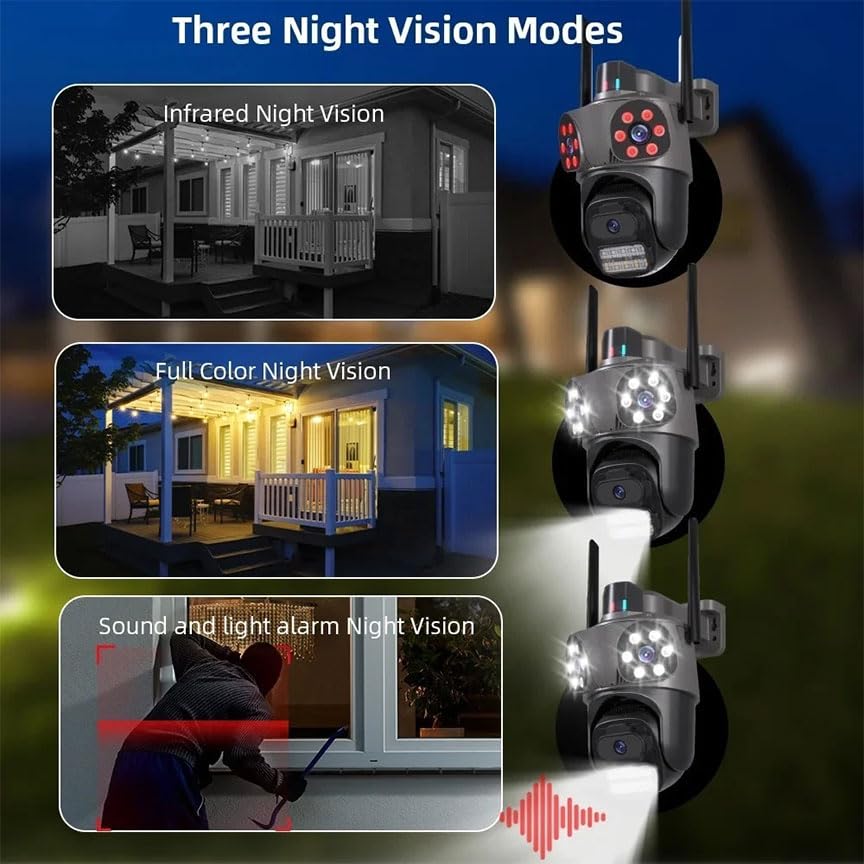 Telecamera IP 8MP 4K esterno WiFi PTZ 3 obiettivo doppio schermo 8X zoom CCTV Applicazione ICSEE