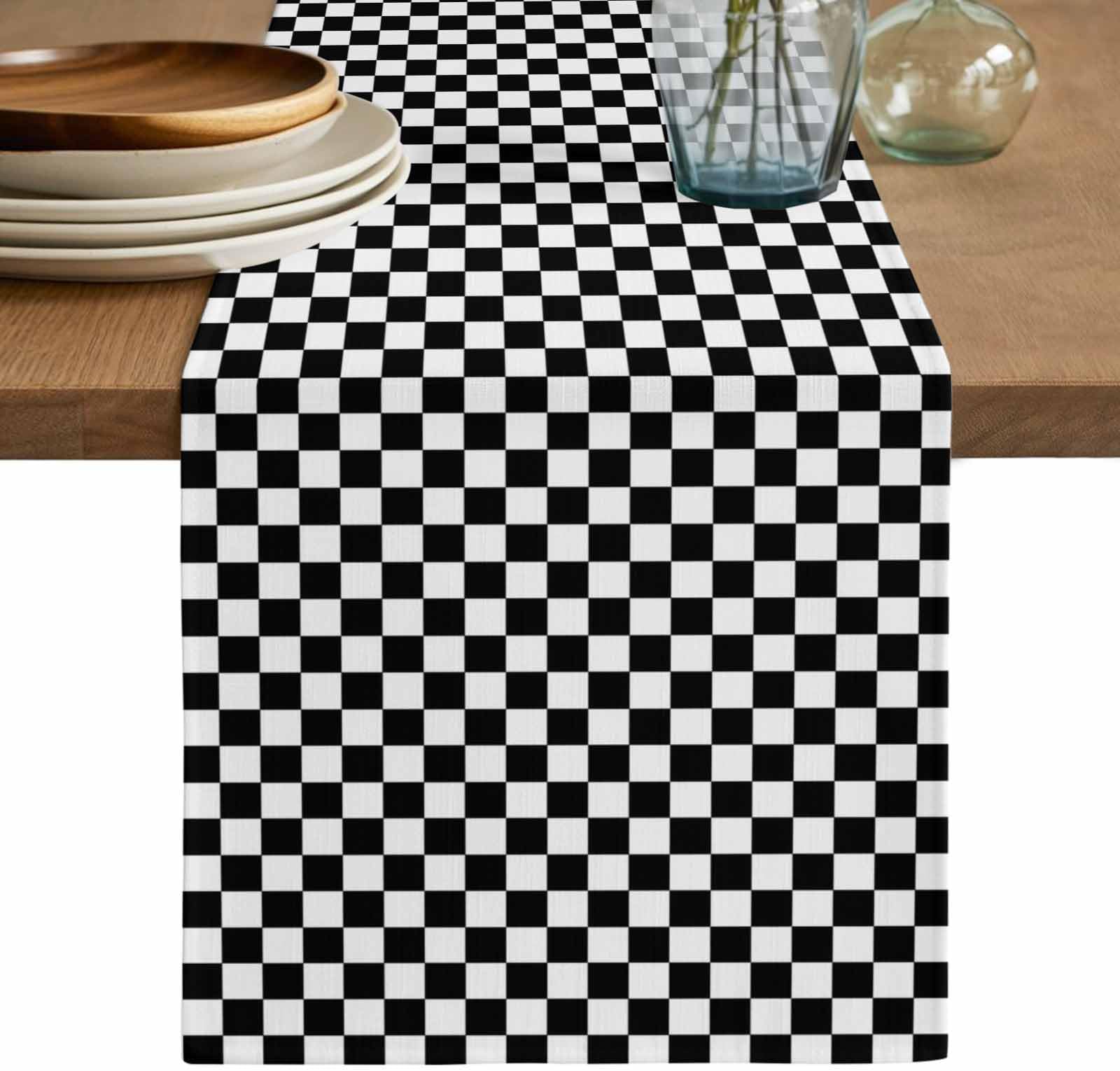 Black White Plaid Table Runner 72 Inches Long for Kitchen Dining, Modern Buffalo Check Gingham Art Dresser Scarf Farmhouse, Dining Table Decorations for Wedding/Parties, 13 x 72 in