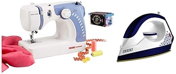Usha Janome Dream Stitch Automatic Zig-Zag Electric Sewing Machine (White and Blue) with Free Sewing KIT Worth RS 500+Usha EI 3302 Gold 1100-Watt Lightweight Dry Iron (Galaxy Blue)