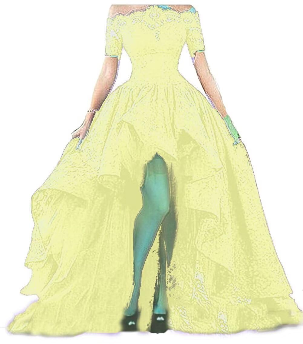 Diandiai Off Shoulder Hi Lo Gothic Prom Dresses for Women Short Sleeve Lace Evening Dresses Plus Size Yellow 20