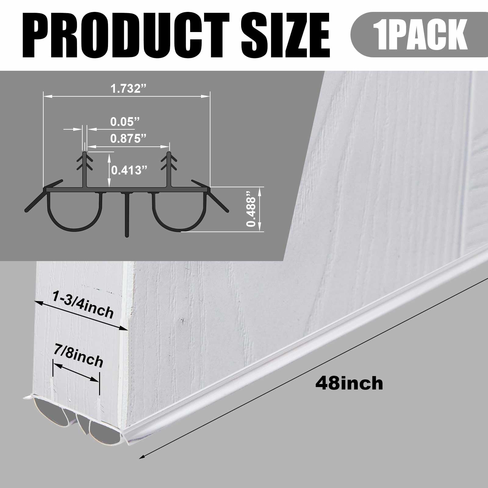 Condition photo showing Good Condition for 1 Pcs 36\" Double Bubble Kerf Door Sweep 1-3/4\" Wide Vinyl Weatherstrip Seal for Exterior Doors, Energy Efficient Draft Stopper, Easy Slide in Installation, Blocks Dust/insects/noise (Black)