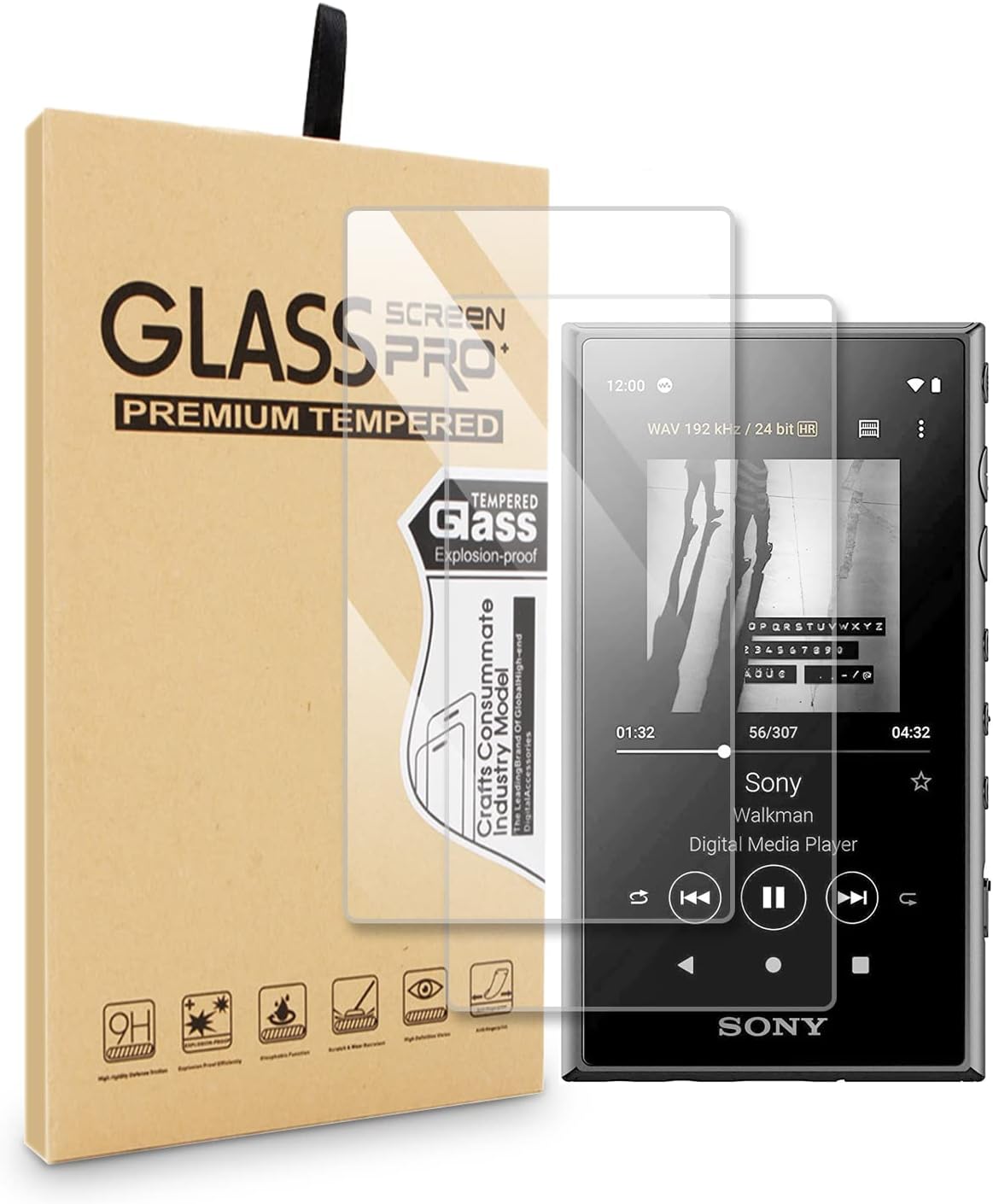 2PCS for Sony Walkman NW-A100 A105 A106HN A100TPS Tempered Glass, 9H Ultra Protective Glass Screen Protector Film A105HN A106 A107 (Pack of 2)