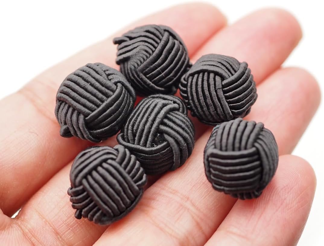 CRAFTMEMORE Chinese Closure Knots Sewing Buttons for Sweater Costumes Fabric Ball Buttons (15mm, 100pcs, Black)