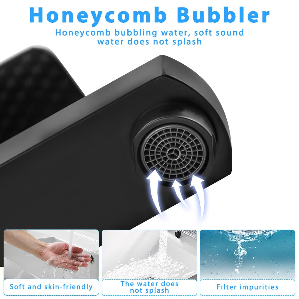 Mineup Baño Grifo Negro, Grifo Lavabo Negro, Grifo Lavabo Cascada Con Dos Mangueras, Grifo Bañera Baño, Monomando De Lavabo