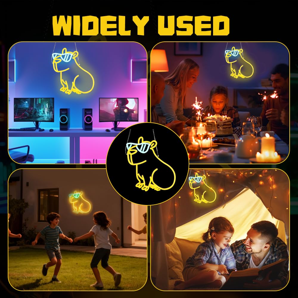 Neon Capybara, Neon LED Kapibara, panel świetlny kapibara ze ściemniaczem USB, do pokoju dziecięcego, dekoracja ścienna