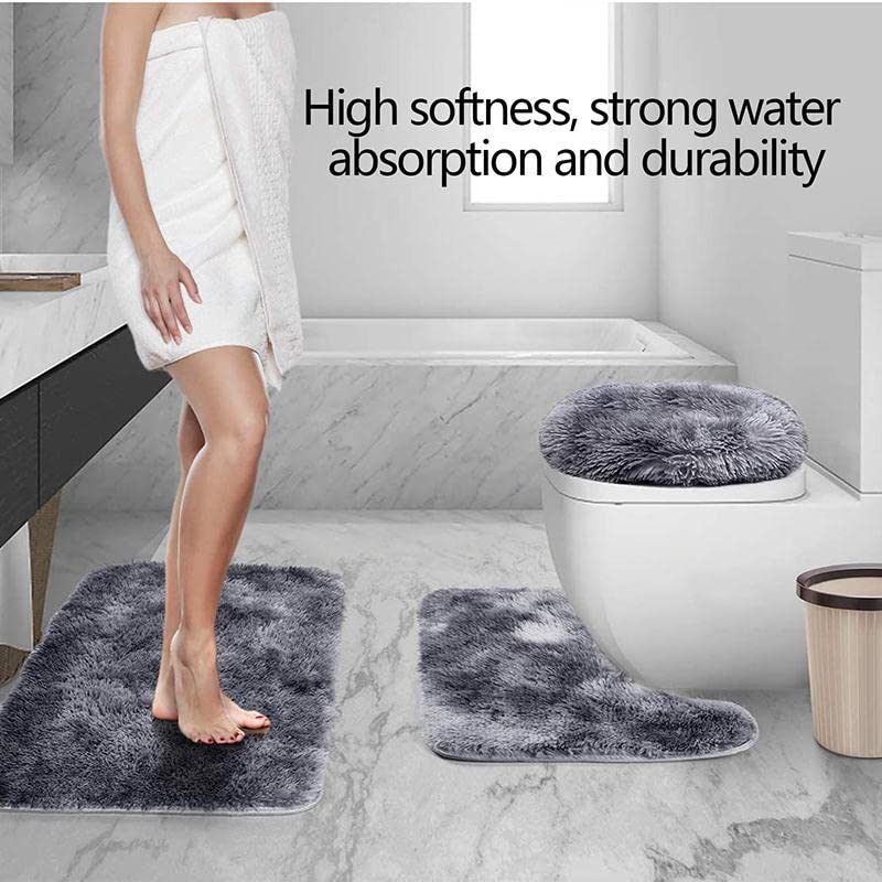 WEZOSHINET Badezimmerteppich Set 3 Teilig – Chenille Badematte, rutschfeste Fußmatte, WC-Abdeckungs-Set… – Bild 3