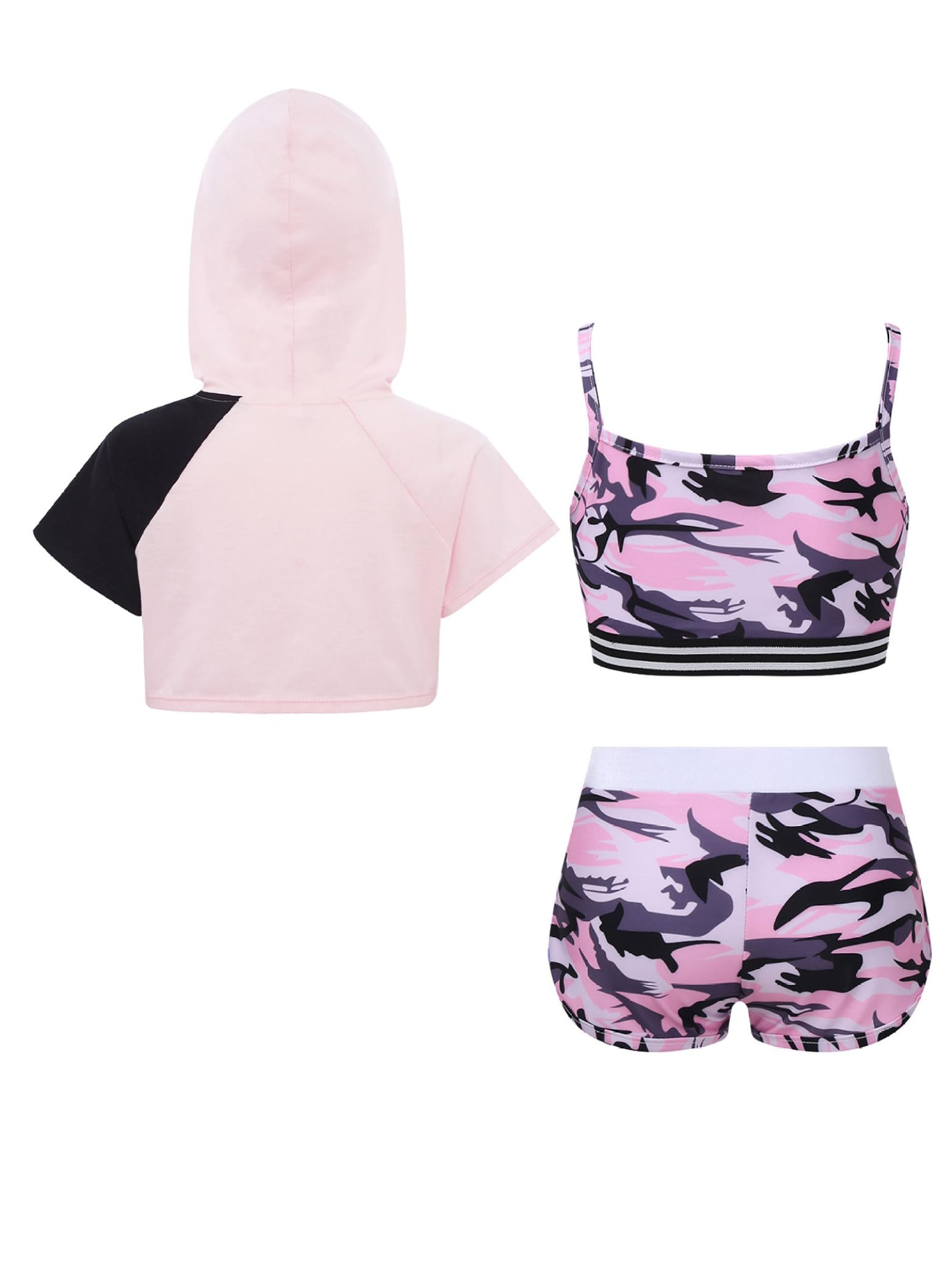 Dziewczęcy dres treningowy, zestaw sportowy z krótkim rękawem, bluza z kapturem, szorty dla dziewcząt, na lato, zestaw do tańca, treningu, biegania