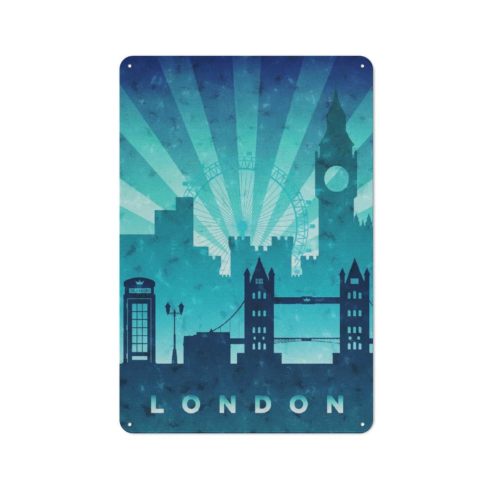 Junmoney London Classic Tin Wall Sign 30X20cm, Diner Style Decor For Coffee Bar, Kitchen, Bistro Or Tea Corner