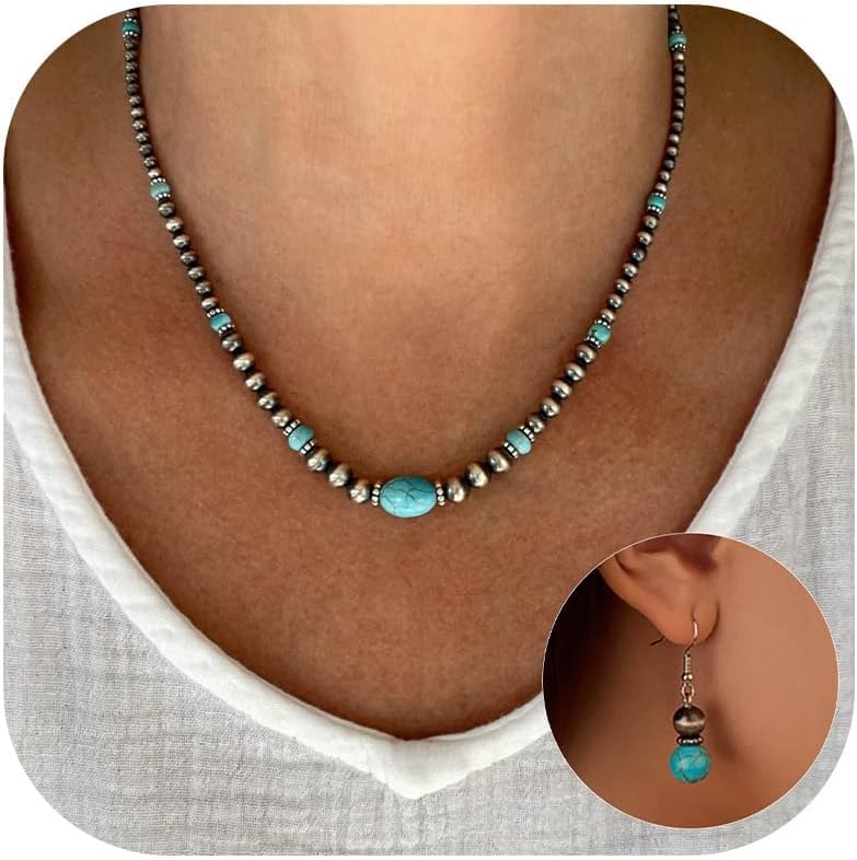 Roe Dolph Turquoise Beaded Necklace Turquoise Jewelry for Women Western Cowgirl Outfits Navajo Pearl Necklace Country Western Jewelry