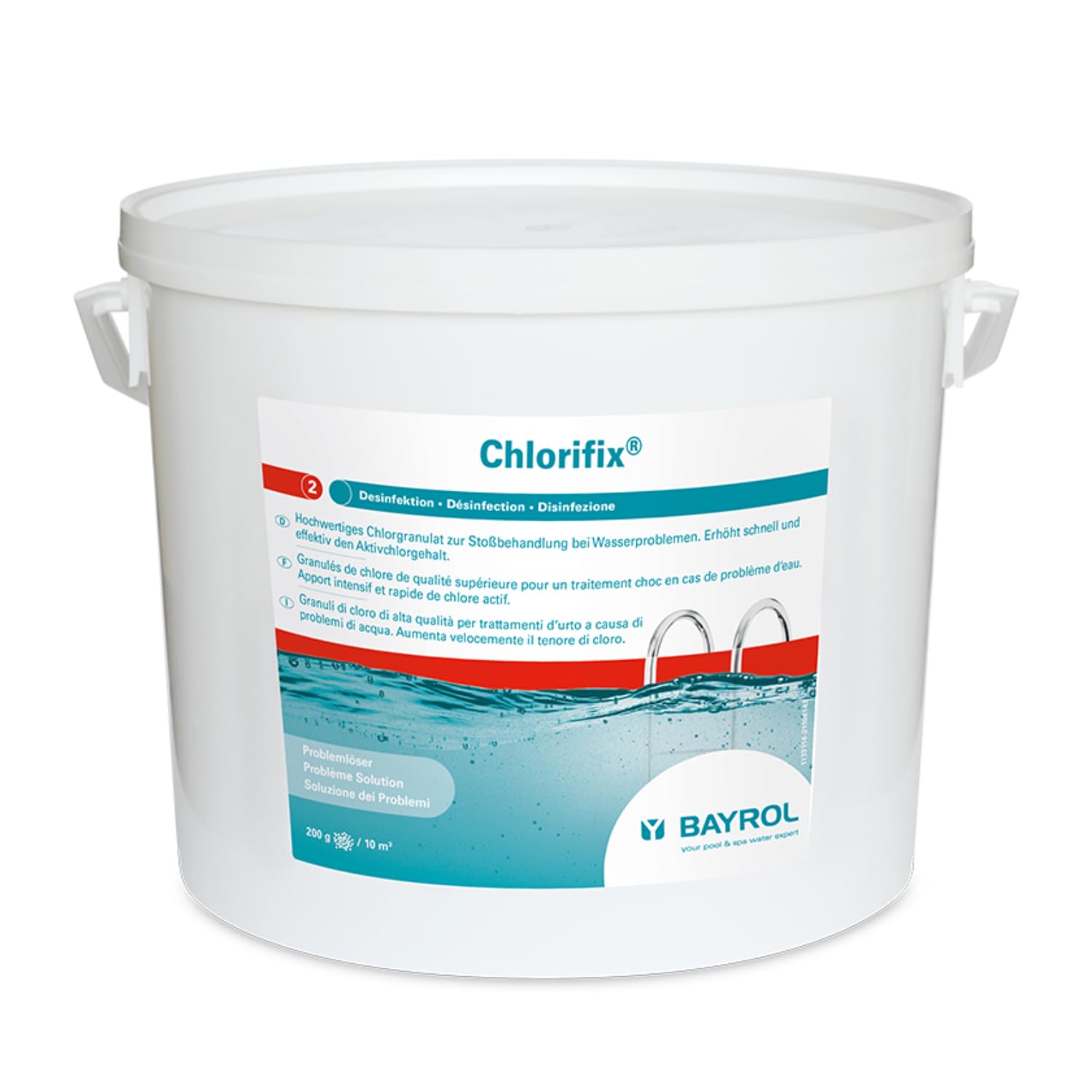 Bayrol Chlorifix - Granuli di cloro da 10 kg per il trattamento degli urti e la disinfezione rapida per problemi idrici in piscina - aumento rapido ed efficace del contenuto di cloro attivo