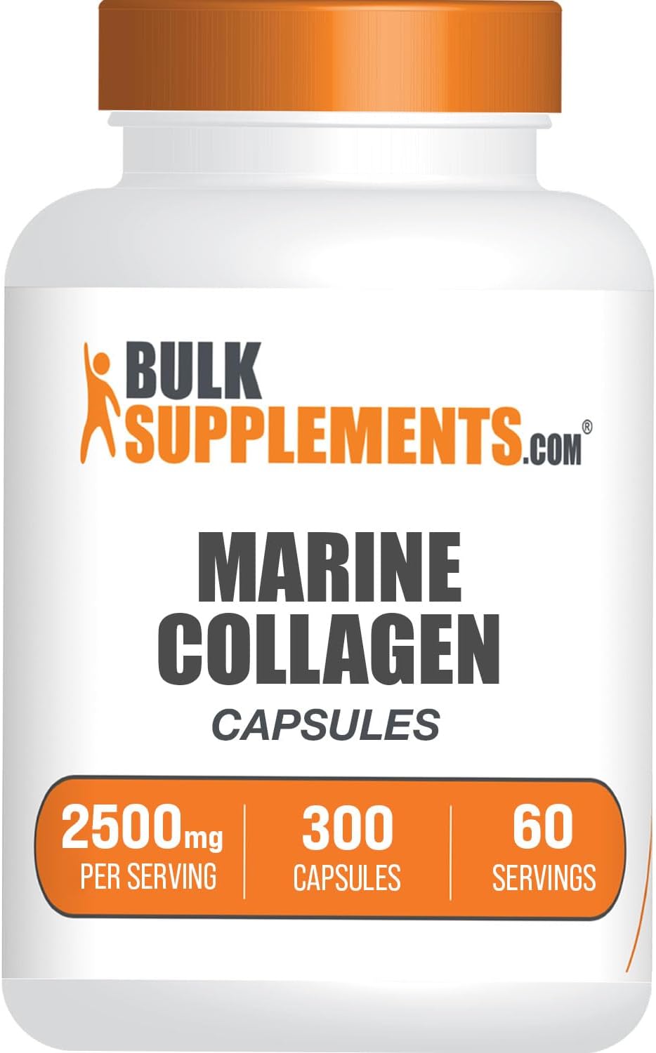 BulkSupplements.com Marine Collagen Capsules – Fish Collagen Supplement, Collagen for Women & Men – Hydrolyzed Collagen, Gluten Free, 5 Capsules per Serving, 300 Capsules (Pack of 1)