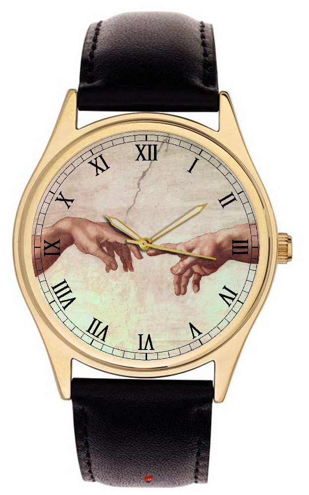 Michaelangelo Sistine Chapel, The Creation of Adam Symbolic Hand of God Close Up Solid Brass Wrist Watch