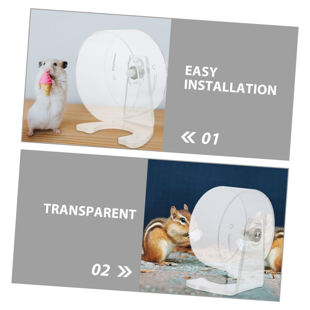 Rueda de Ejercicio para Hámster Transparente Silenciosa con Soporte Diseño Espacioso para Mascotas Pequeñas Resistente y Fácil de Observar