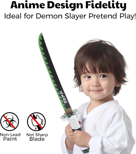 Miniatura 9 de Zisu Espada Demon Slayer  Réplica corta de Katana de cosplay de 23.6 pulgadas para niños, completa con cinturón, soporte y diseño fiel a mostrar,