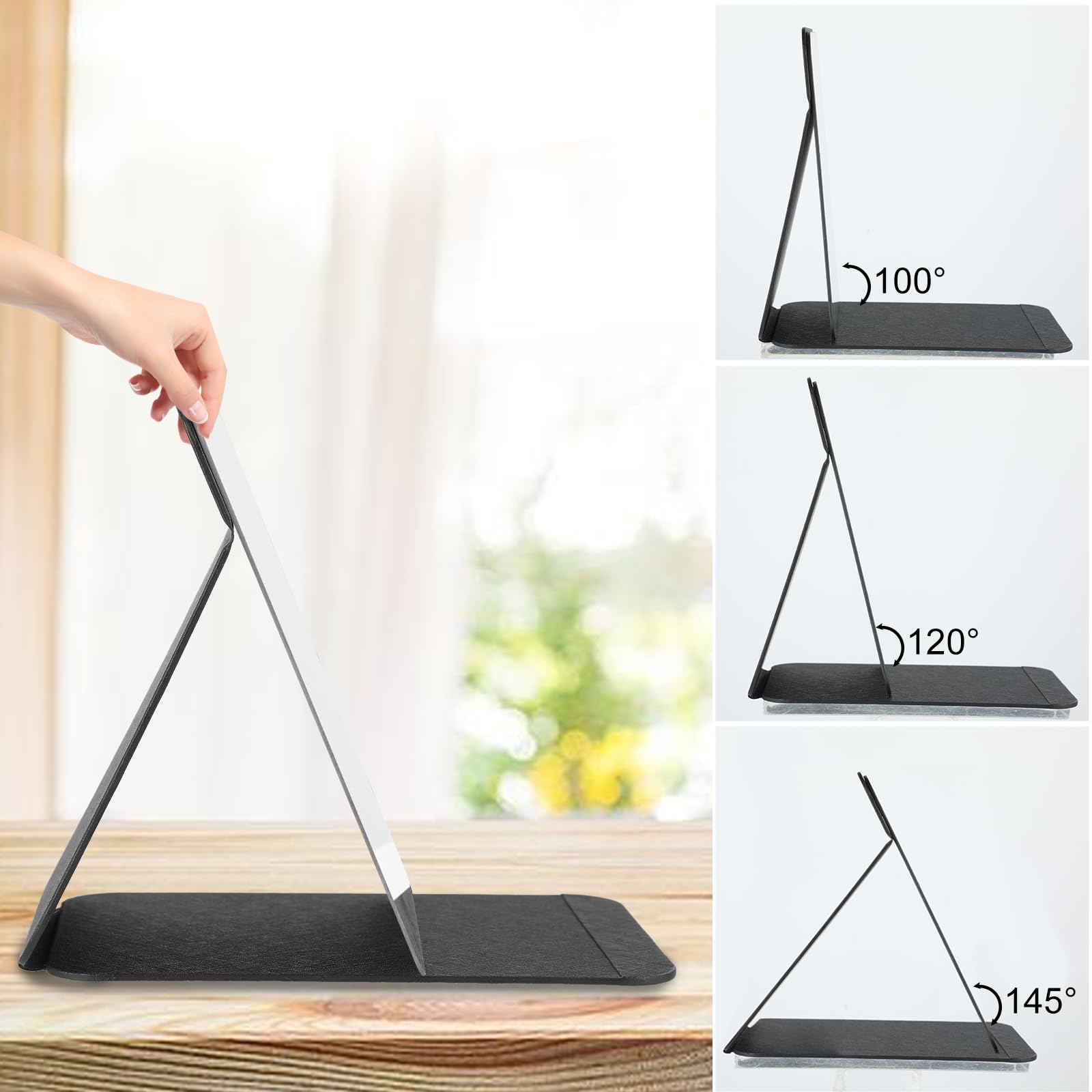 Miroir de Voyage Pliable 21,5 x 15,5 cm, Miroir de Table Portable avec Housse en PU, Miroir Maquillage Réglable pour Salle de Bain, Bureau et Voyage