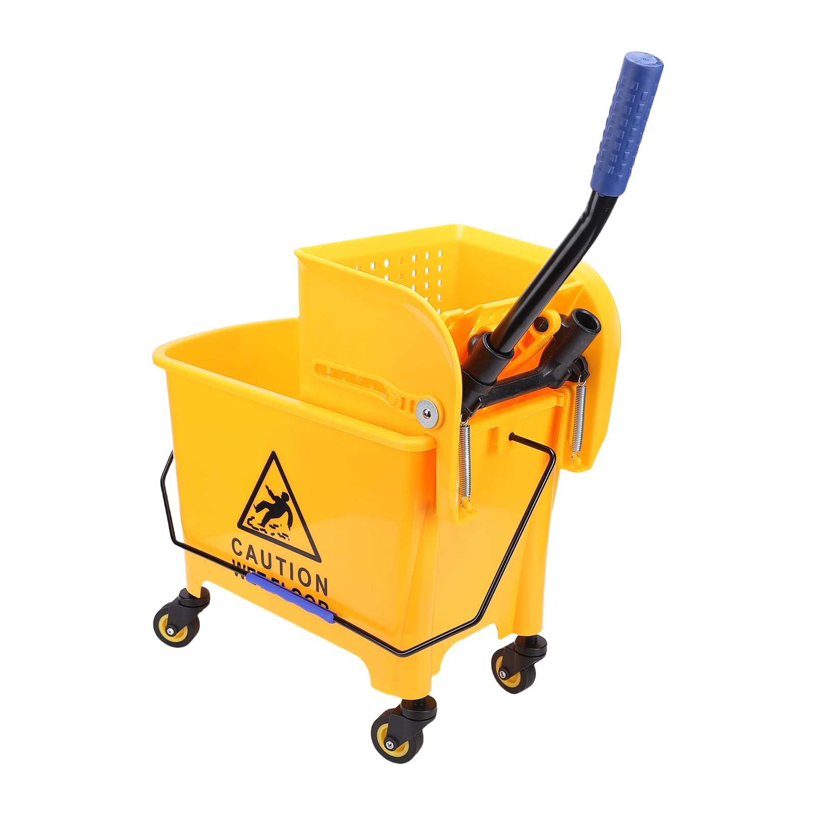 Cubo para fregona con escurridor, Cubo para fregona Comercial de 20 litros con escurridor Lateral, Ruedas y Mango para Limpieza de Suelos