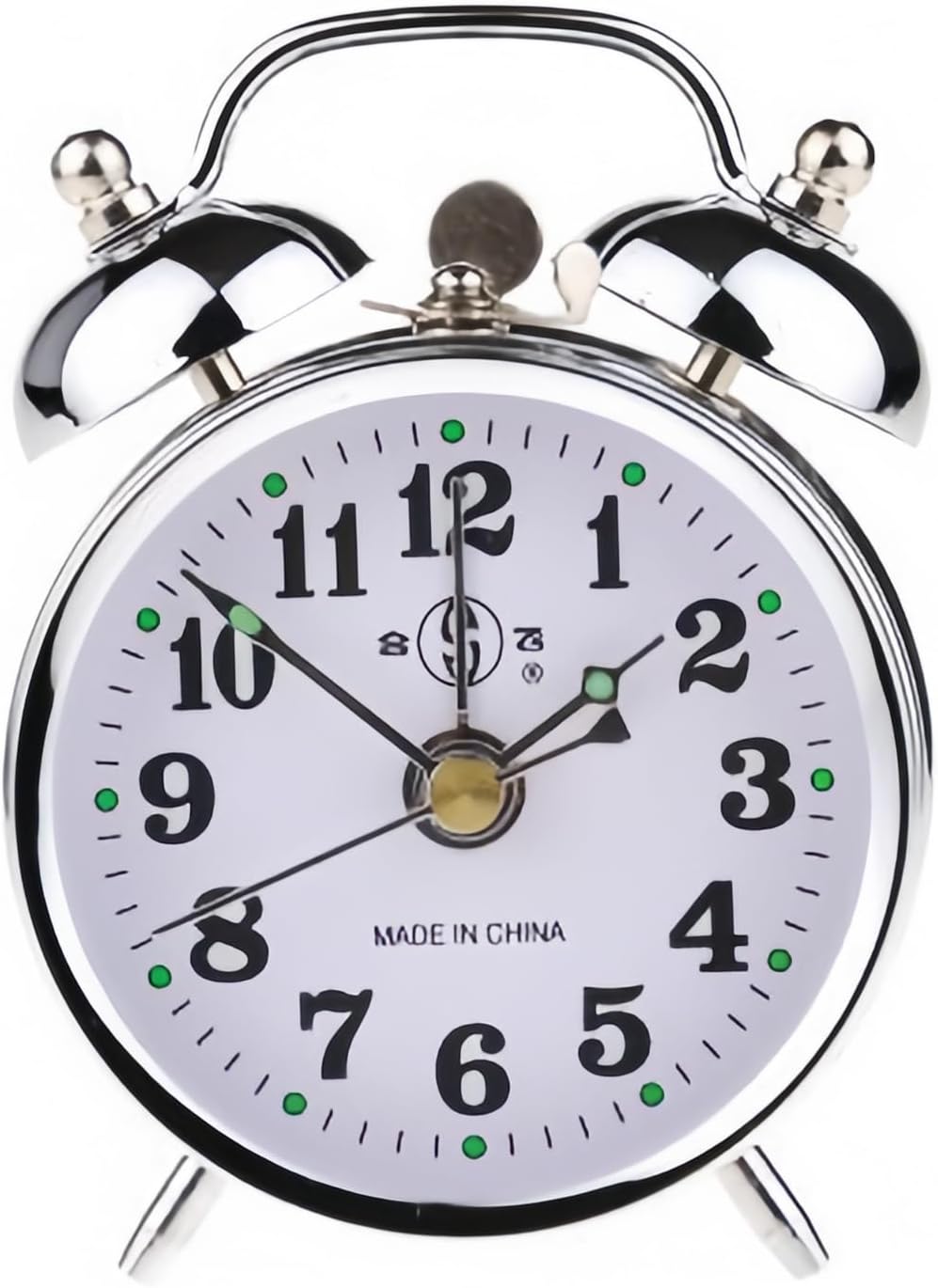 Vintage Mechanical Alarm Clock, Manual Wind Up Clock with Loud Twin Bell, Analog Retro Silver Alarm Clock for Bedroom Living Room, Glow in The Dark Needles