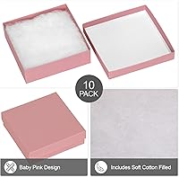 Vista 3 de Joyeros de cartón, paquete de 10 unidades, cajas de regalo pequeñas rellenas de algodón a granel de 3.5 x 3.5 x 1 pulgada con tapas para embalaje