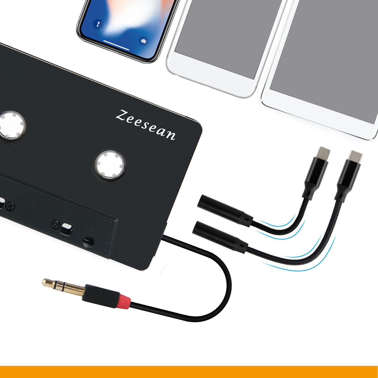 Adapter do kasety kasetowej, 4-kanałowy adapter odtwarzacza kasety samochodowej, 3,5 mm retro zmieniacz taśmy, 24-karatowe pozłacane złącze, do telefonów komórkowych,