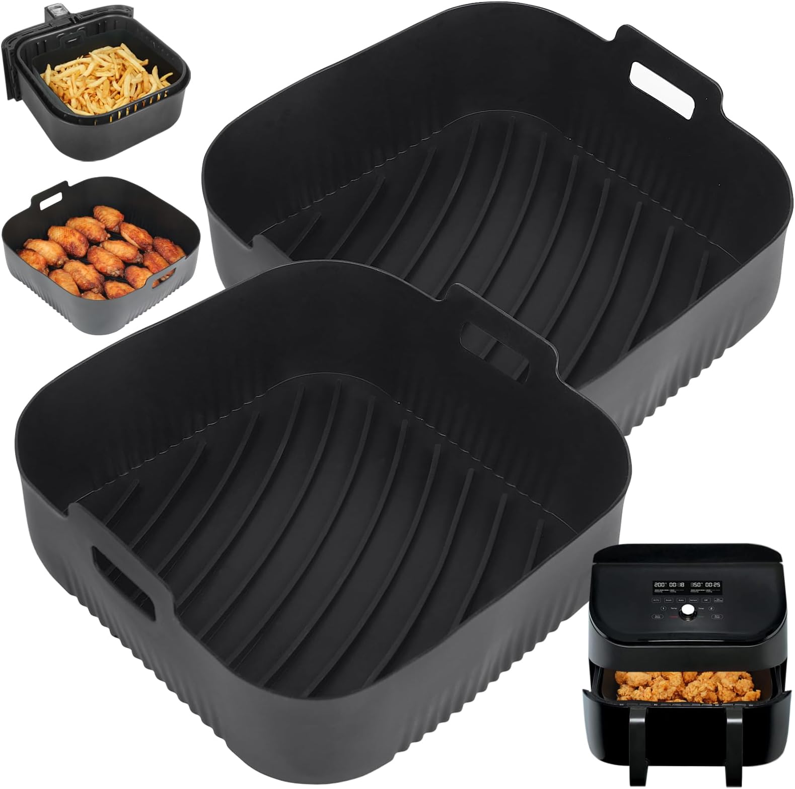 2pcs Large Air Fryer Liners for COSORI Air Fryer 5.5L, 20.5cm Silicone Square Air Fryer Accessories for Cosori 5.5-6L, Ninja AF180UK, Tefal 6.5L, Instant 5.7L(outer: 23cm)