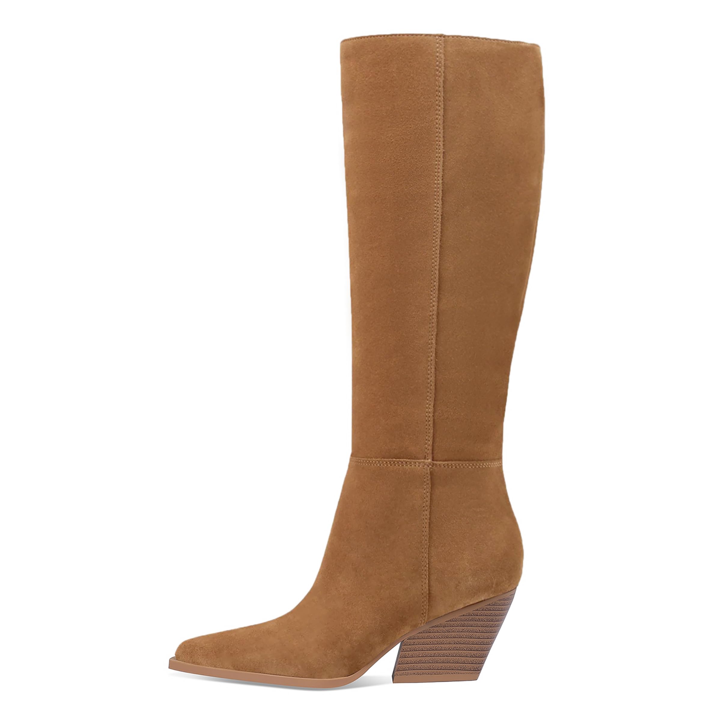 Mattiventon Knee High Boots Women Fall Chunky Heel Tall Snip Toe Pull on Womens Comfortable Trendy Suede Boots