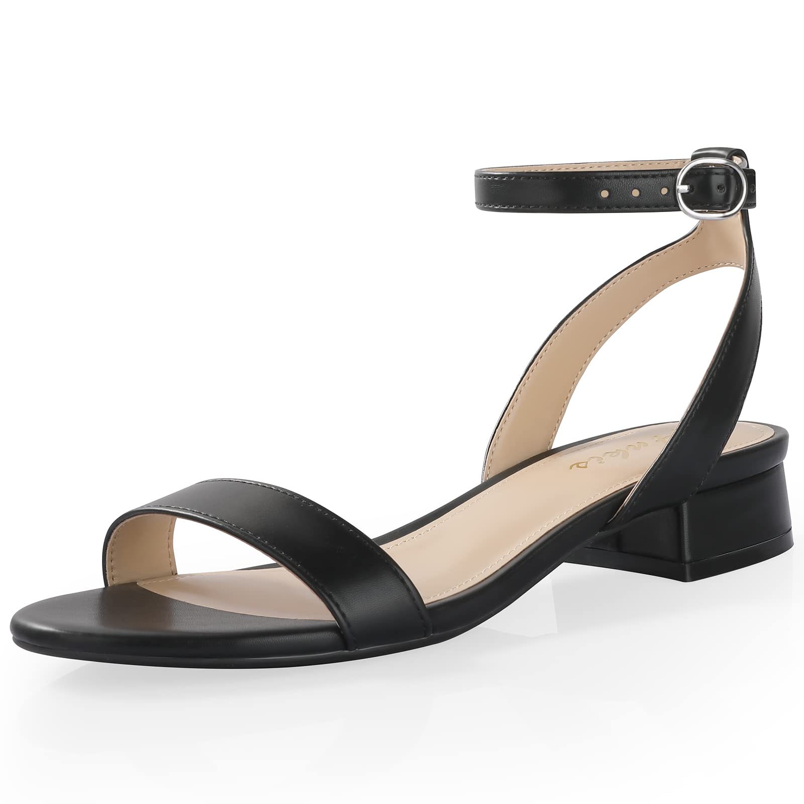 Ankis Black Nude White Red Women Sandals Comfortable Walking Strappy Open Toe Sandals for Women Dressy Summer 1 Inch Low block Heel Flat Adjustable