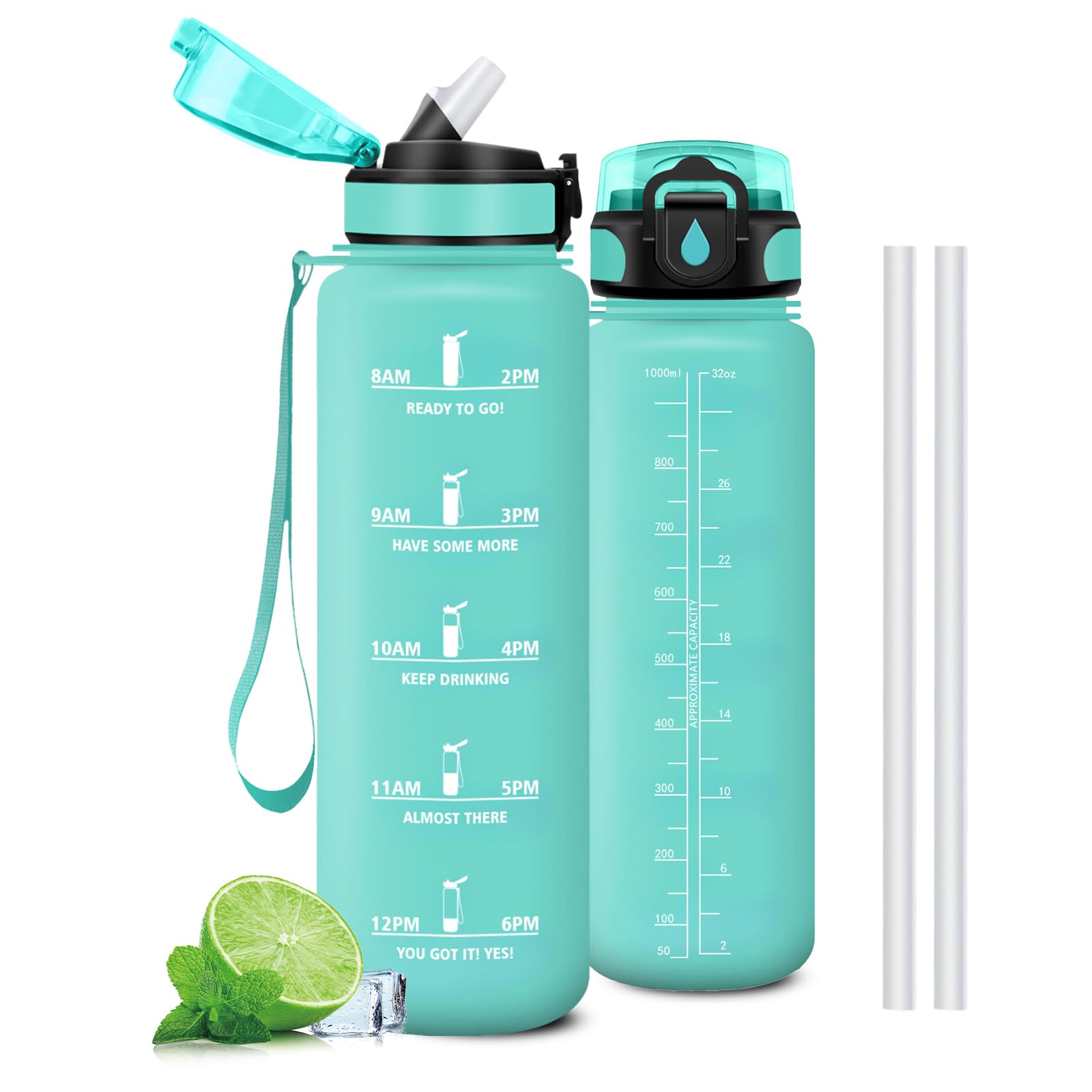 Mujigaga Botella Agua Gimnasio, A Prueba de Fugas Botella Agua 1 litro, Diseño de Cerradura, Cantimplora con Pajita, Cantimplora con Marcador de Tiempo para Colegio, Hogar, Exterior — view 21