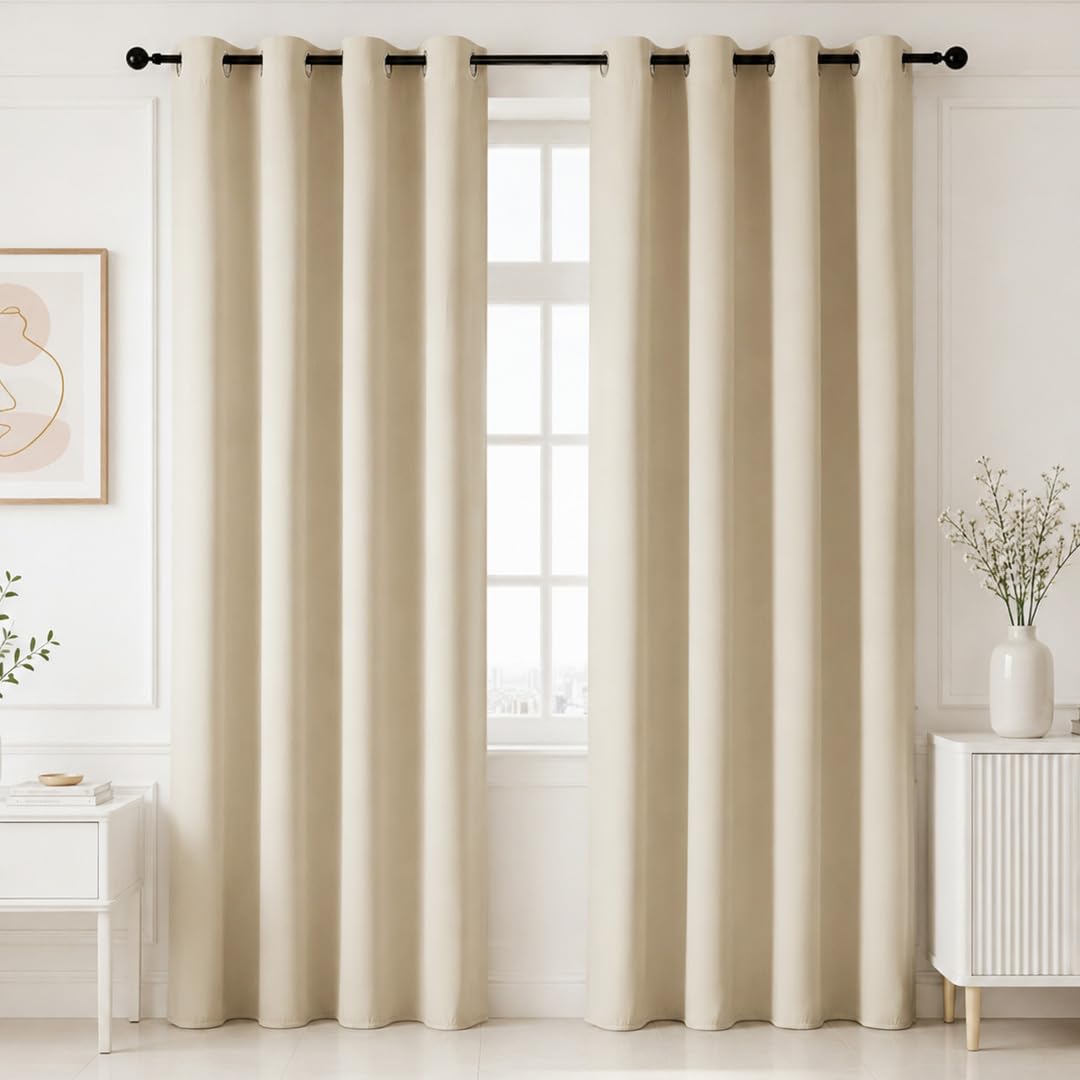 HOMEMONDE Solid 70% Blackout Curtains Door 7 Feet - Thermal Insulated, Heavy Blackouts, Room Darkening, 84 Inches - Beige, Opaque-image-2