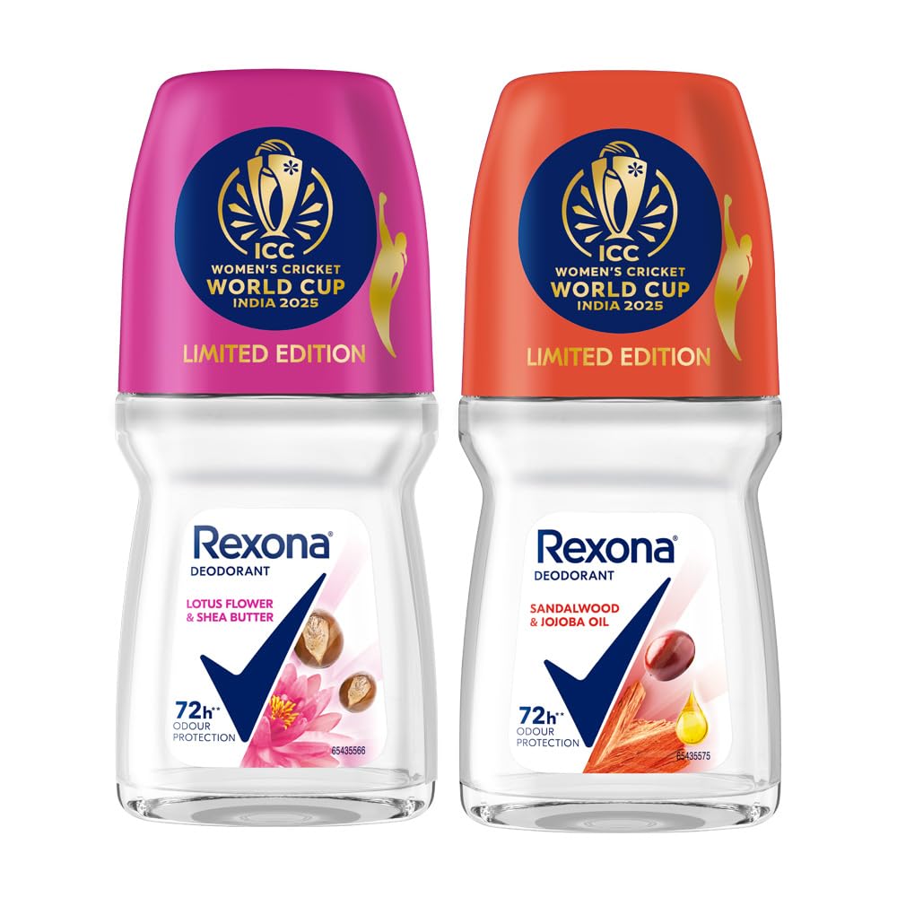 Rexona Lotus Flower & Shea Butter and Sandalwood & Jojoba Oil Antiperspirant Roll-On | for Women | Limited Edition Pack - ICC Women’s Cricket World Cup India 2025 |50 ML (Pack of 2)-image-37